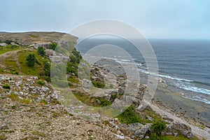 Rocks near Baltic sea. Rocky shore in Sweden. Gotland island. Photo of scandinavian nature.