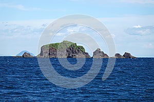 Rocks next to Whakaari or White Island in New Zealand