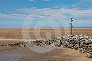 Rocks and an observation point at Leasowe Wirral June 2019