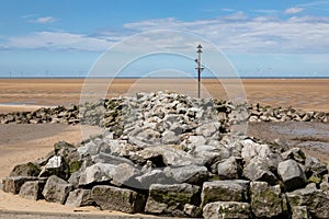 Rocks and an observation point at Leasowe Wirral June 2019