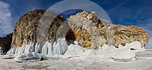 Rocks Olkhon in ice. Lake Baikal photo