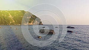 Rocks over the water in Citara, Ischia. View from a drone