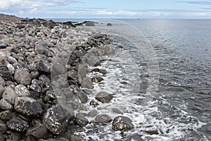 Rocks and pebbles beach near Canico at Portugese Madeira Island