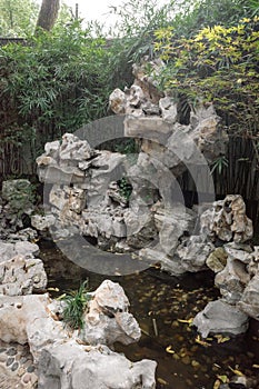 Rocks and pond at Hanshan Temple, in Suzhou, China