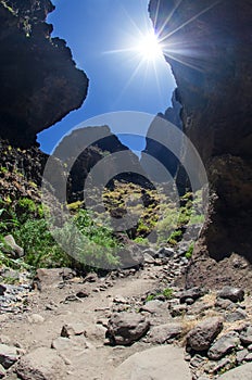 Rocks of popular Tenerife island hiking trail from Masca village