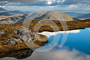 Rocks reflecting in a pond. Beinn a`Chroin, Scotland.
