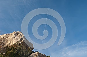 Rocks and rocket launched into outer space.