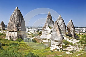 Rocks in Rose Valley of Goreme National Park in Central Anatolia,