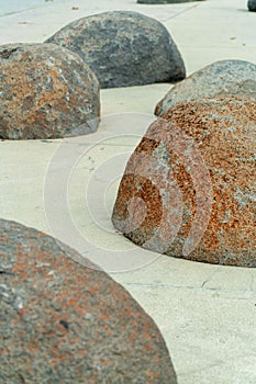 Rocks in a sand garden in the front yard or in a suburban neighborhood for decorative purposes in city