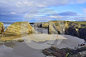 rocks on a sandy beach. Praia de Augas Santas, Ribadeo