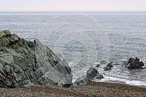 Rocks and sea.