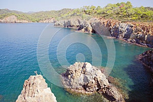 Rocks and sea gulf. Fethie, Turkey