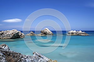 Rocks in the sea, longtime exposure