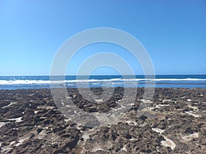 Rocks in the sea at low tide in the city of Rabat