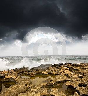 rocks, sea and sky before storm
