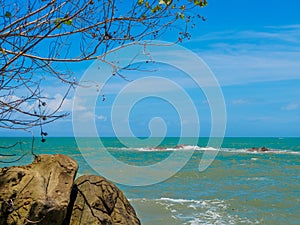 Rocks, sea tree and blue sky at Khaolak-Lumru National Park Phang-nga, Thailand