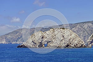 Rocks in sea water, Ionian Sea - Zakynthos Island, landmark attraction in Greece. Seascape