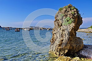 Rocks in sea water - Zakynthos Island, landmark attraction in Greece. Ionian Sea. Seascape