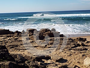 Rocks sea waves water blue sunshine