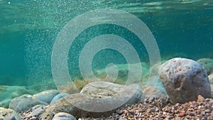 Rocks and seaweeds seen from underwater