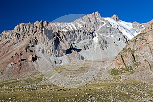 Rocks with sharp edges in Tien Shan mountains