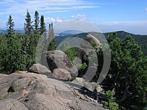 Rocks in the Siberian taiga. The nature reserve Stolby. 0