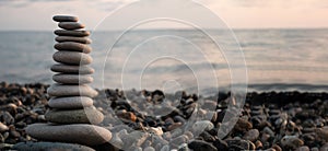 Rocks stack on the coast of Sea beach, concept of balance and harmony