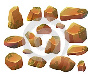 Rocks and stones. Cartoon Stones and rocks in isometric style. Set of different boulders.