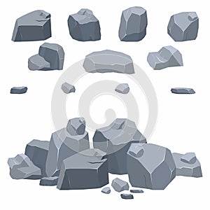 Rocks, stones collection. Different boulders in isometric 3d flat style