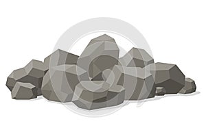 Rocks and stones piled isolated on white background. Stones and rocks in isometric 3d flat style. Different boulders.