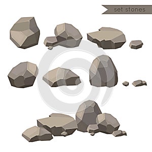 Rocks and stones. Rocks and stones single or piled for damage and rubble for game art architecture design