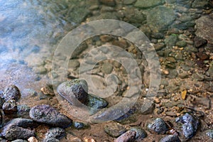 Rocks in stream with smooth flowing water