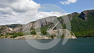 Rocks with trees along Lysefjord