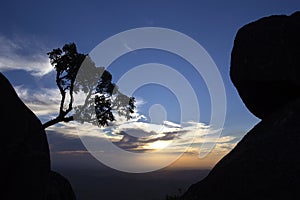 Rocks and trees silhouette at sunset at Pedra Grande, Atibaia, Brazil