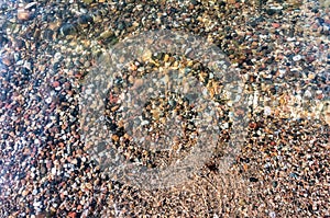 Rocks under water. Sea pebbles in clear water
