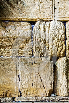Rocks of the Wailing wall close up in Jerusalem