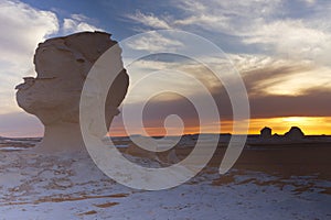 The rocks of the White Desert at sunset, Egypt