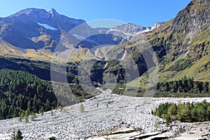 Rockslide in Rauris in the Austrian Alps. Hohe Tauern National Park - Rauris.