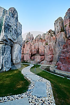 The rockwork artificial hill and path