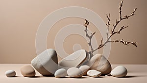 A rocky arrangement with a branch on top