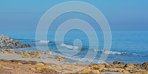 The rocky Atlantic Coast, at Marineland Beach in Marineland, Flagler County, Florida