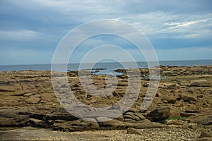 Rocky Atlantic ocean shore near Cherbourg, France