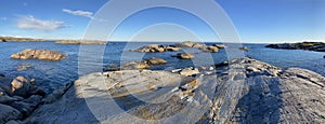 Rocky Bay and islands of Saint Lawrence Estuary in Riviere-au-Tonnerre area, Cote-Nord, Quebec