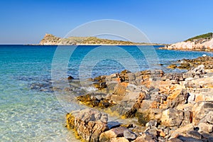 Rocky Bay view with blue lagoon on Crete