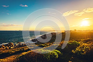 Rocky Bay with walking trail at sunset, Port Elliot