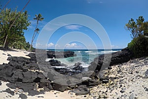 Rocky beach with clear sea water at Lefaga, Matautu, Upolu Island, Samoa, South Pacific photo