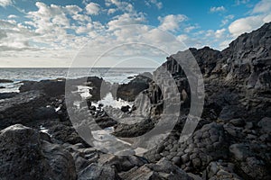 rocky beach in El Charco azul. El Hierro island. Canary islands. Spain