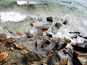 Rocky beach and ocean waves Gloucester Massachusetts