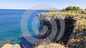 Rocky beach on Okinawa with blue waters