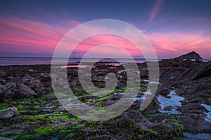 Rocky beach at twilight